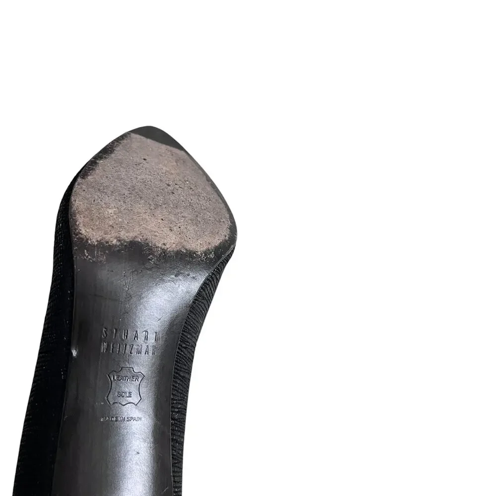 Stuart Weitzman Black Curvia Textured Pointed Toe Heeled Pumps Size 7.5M